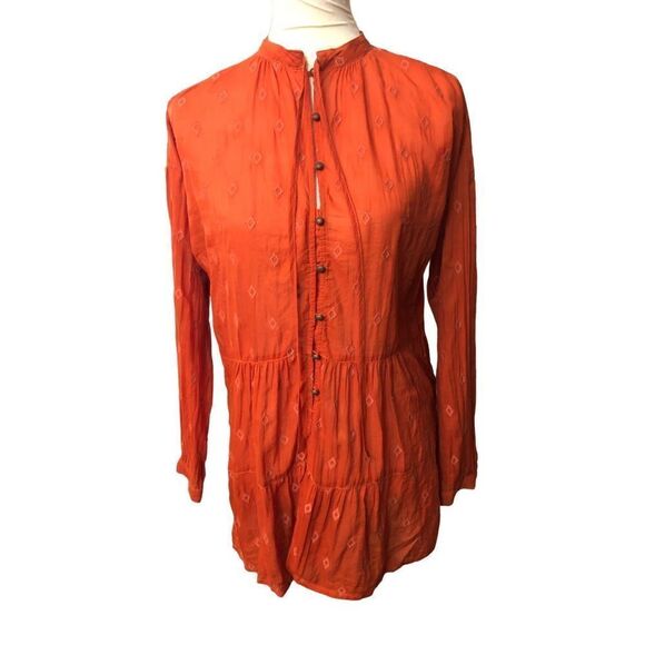 Anthropologie Pilcro harvest orange tiered tunic with metal button accents down - Picture 7 of 16